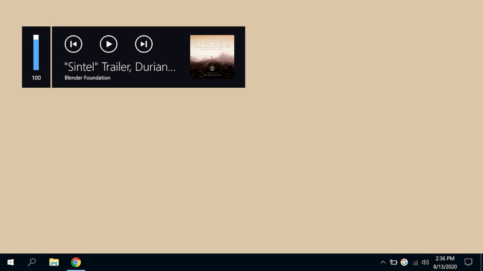 Captura de pantalla de una notificación de contenido multimedia en Windows 10.