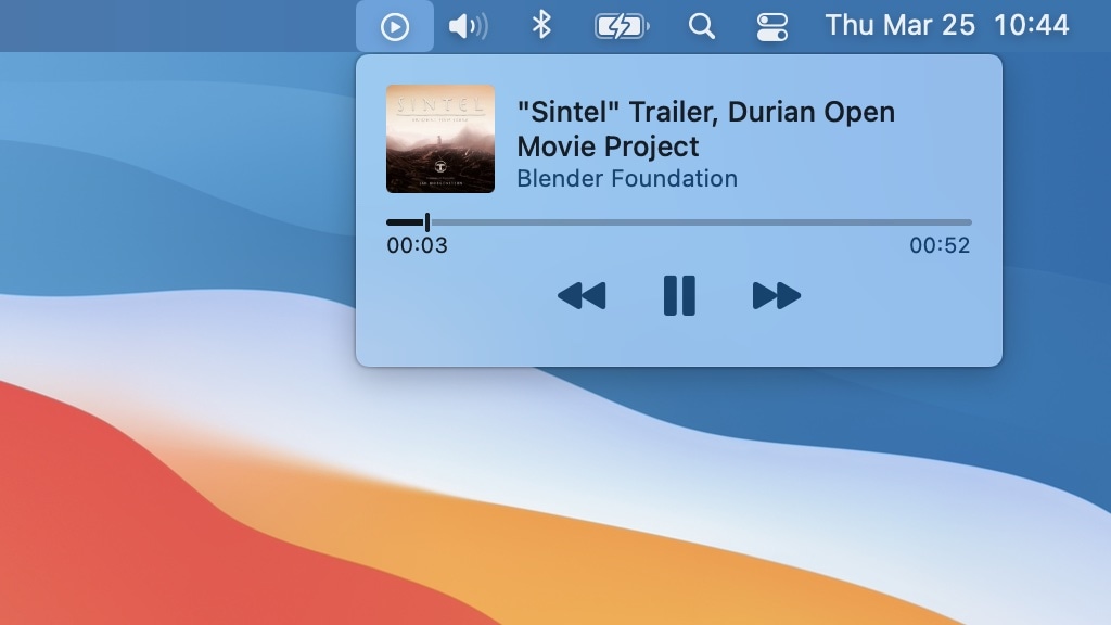 Captura de pantalla del widget de Está sonando en macOS Big Sur.