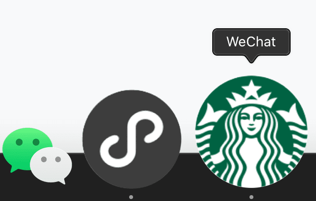macOS 基座上的“星巴克”迷你应用图标，其中带有微信标题。