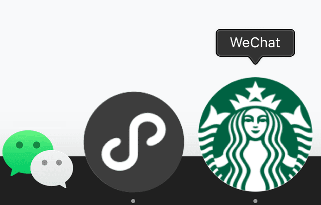 macOS Dock 上の「WeChat」というタイトルの Starbucks ミニアプリアイコン。