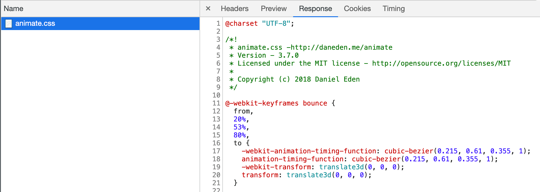 Resposta não otimizada de CSS do DevTools