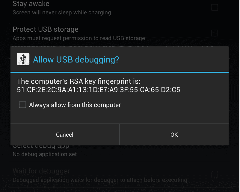 Autoriser le débogage USB