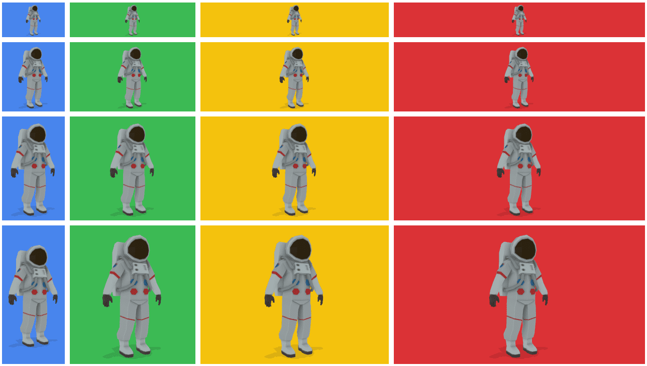 Beberapa gambar pakaian antariksa yang mewakili responsivitas.