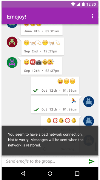 La aplicación de mensajería emoji de Emojoy que informa al usuario cuando se produce un cambio de estado.