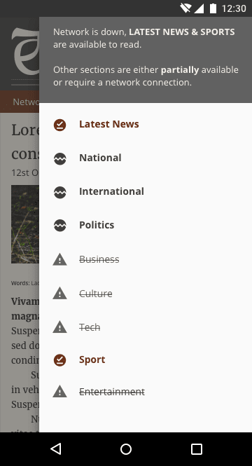 尾部具有视觉指示器，可显示哪些部分已准备好离线使用。