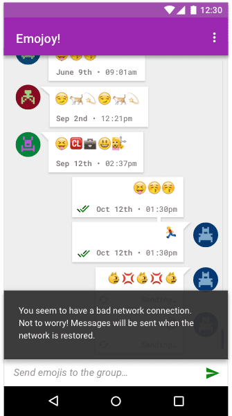 O app de mensagens com emoji Emojoy
    informando ao usuário quando ocorre uma mudança de estado.