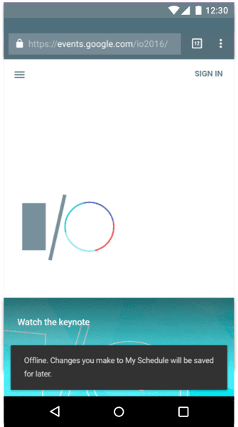Die I/O 2016-App, die den Nutzer über eine Statusänderung informiert.