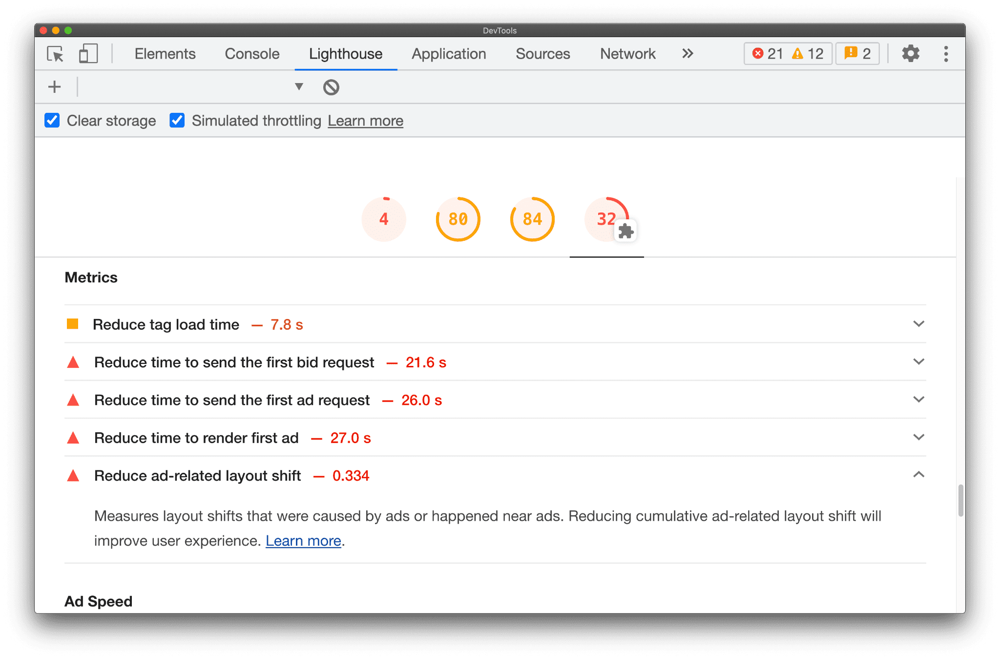 Prüfungen im Zusammenhang mit Anzeigen, die Möglichkeiten zeigen, wie sich die Anfrage und Layout Shifts verkürzen lassen