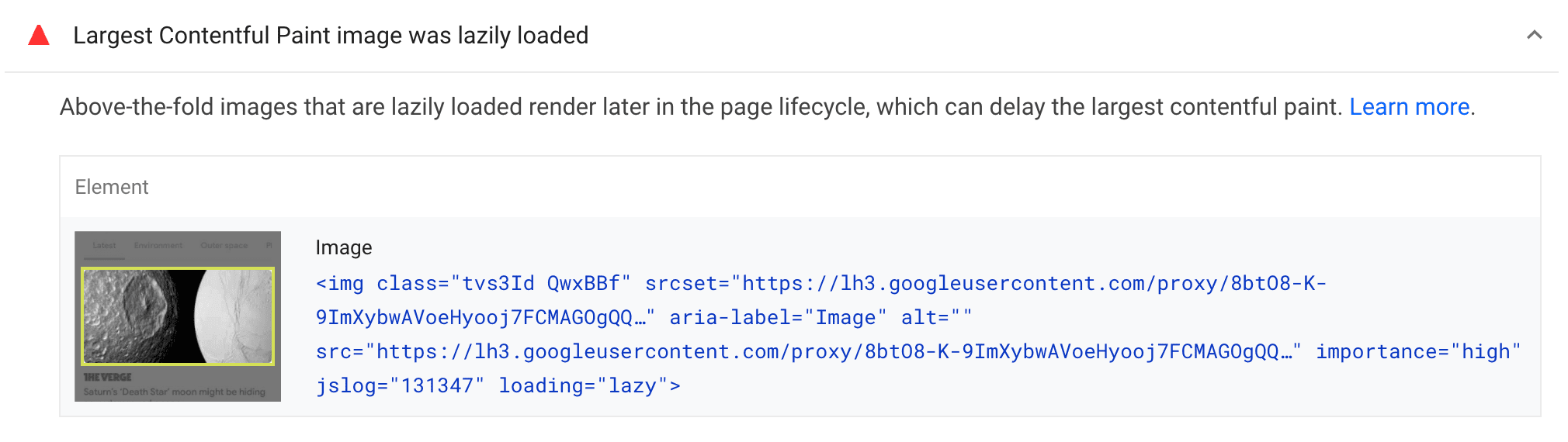 تجنُّب استخدام أسلوب &quot;التحميل الكسول&quot; لصور LCP