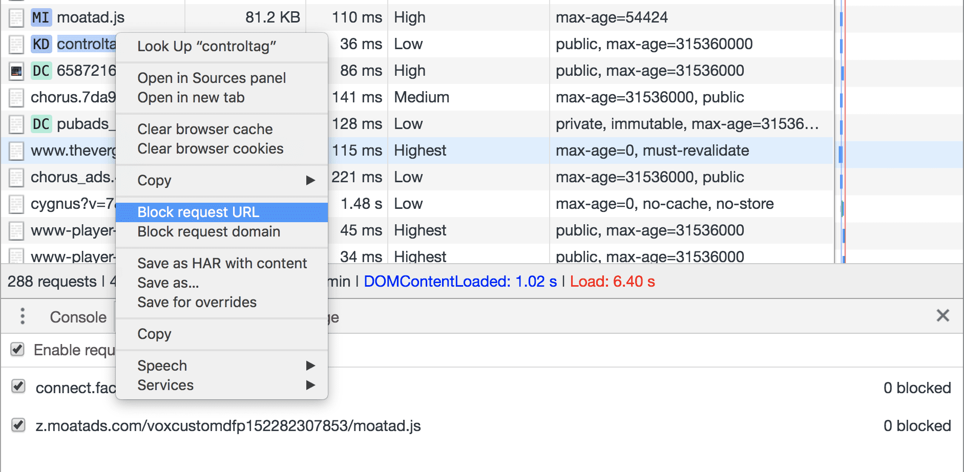 从 DevTools 网络面板屏蔽请求网址