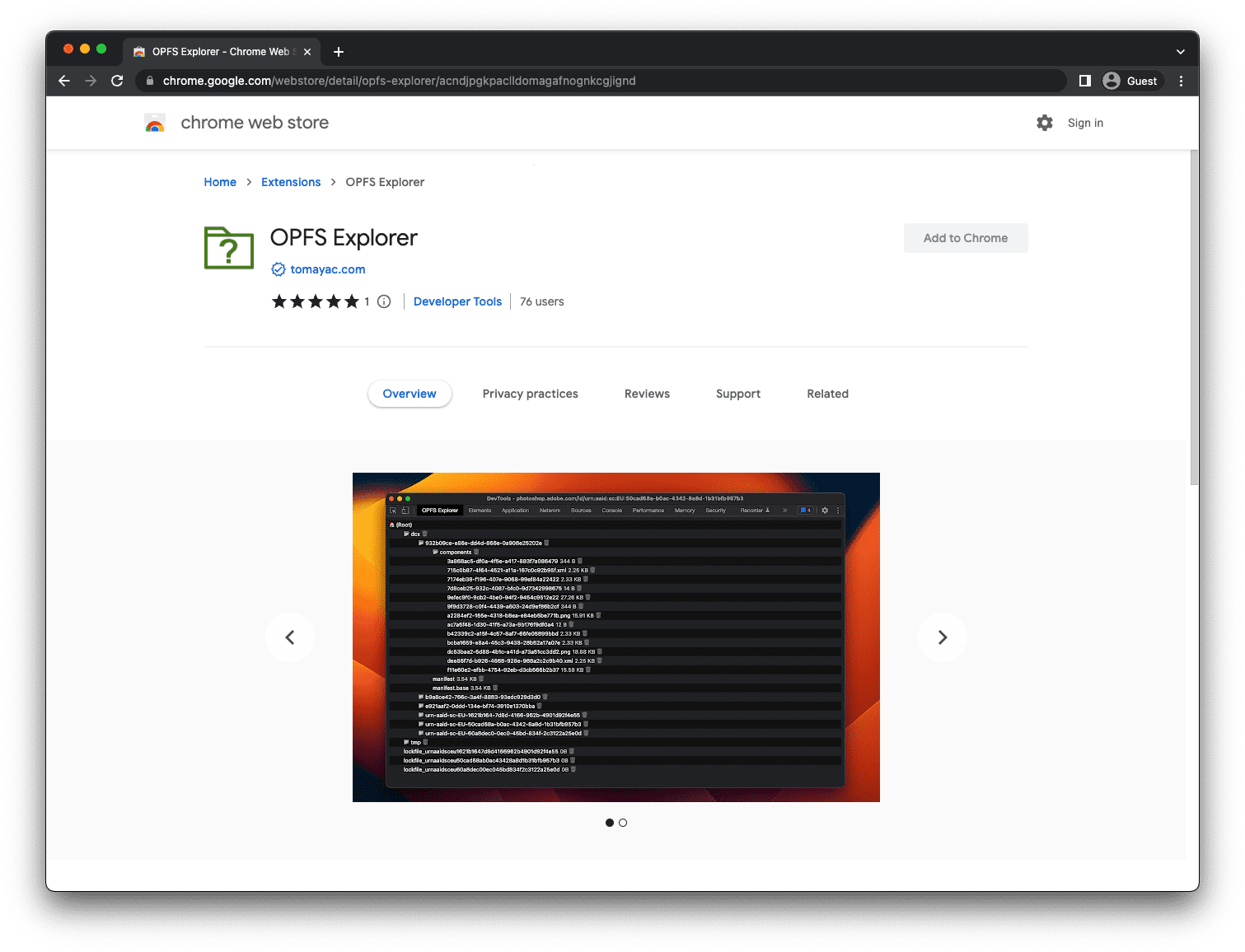 Die Chrome-Entwicklertools-Erweiterung „OPFS Explorer“ im Chrome Web Store.