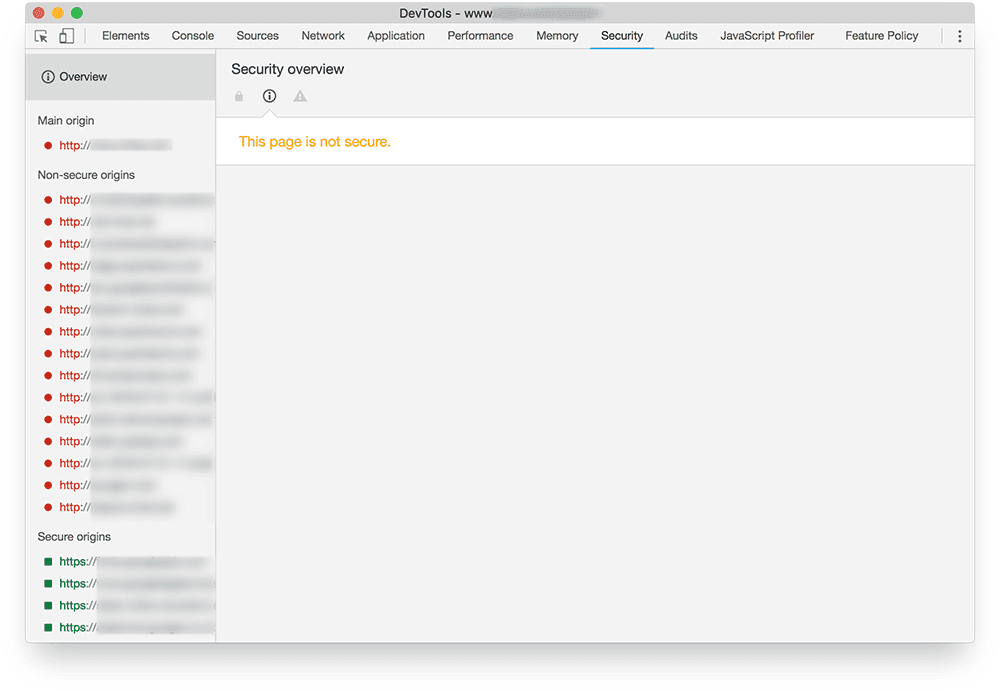 Bereich „Sicherheit“ in den Chrome-Entwicklertools