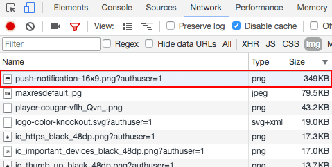 پانل شبکه Chrome DevTools که یک فایل بزرگ را نشان می دهد