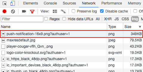 Chrome DevTools नेटवर्क पैनल, जिसमें एक बड़ी फ़ाइल दिख रही है
