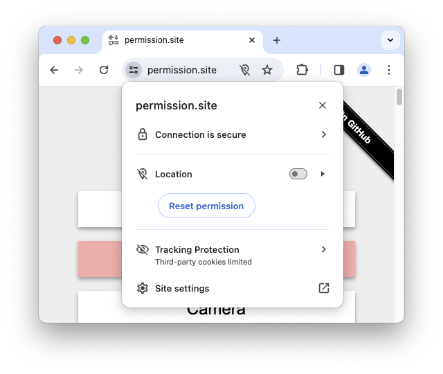 Website-Steuerelemente im Chrome-Browser.