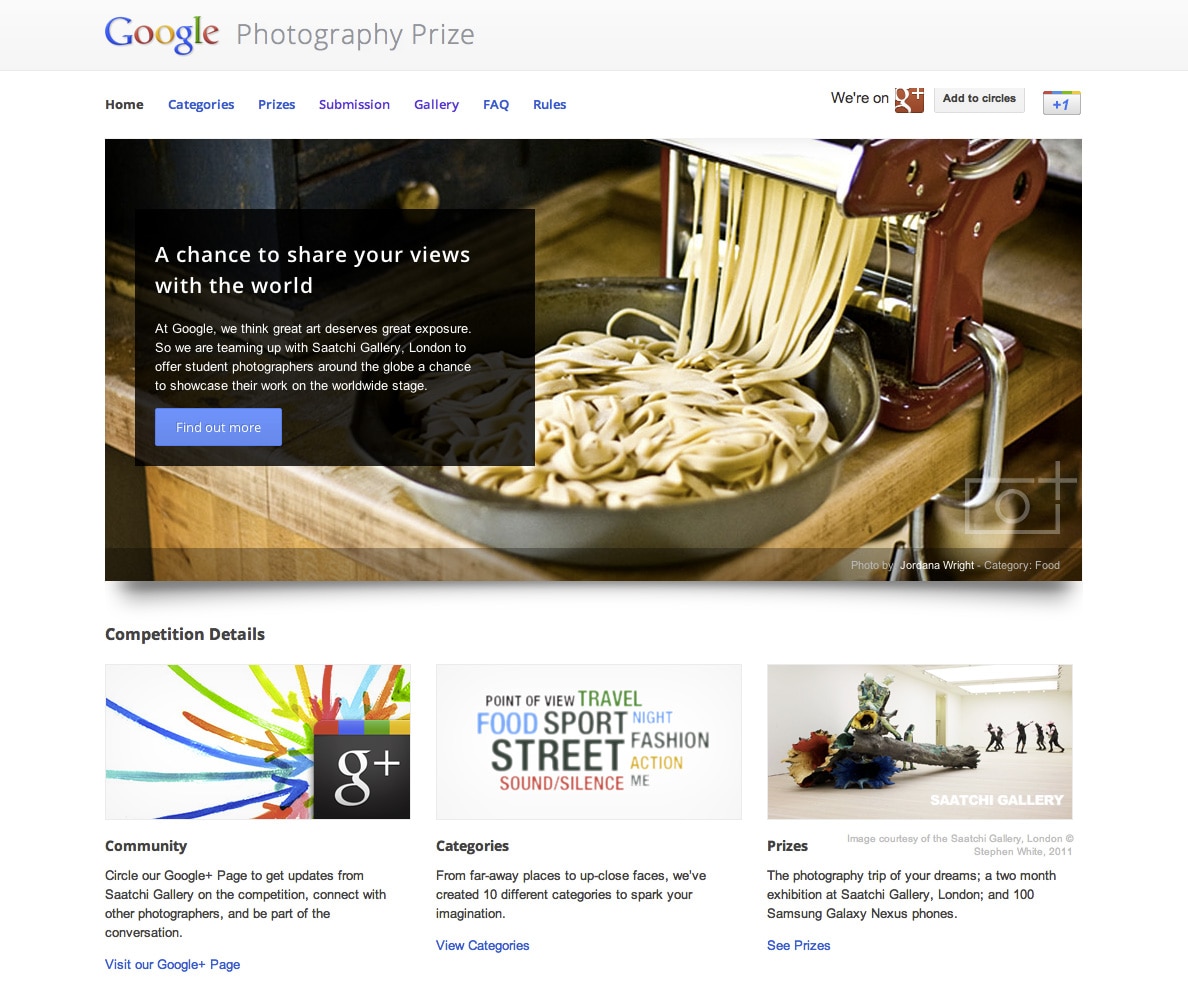 Google फ़ोटोग्राफ़ी पुरस्कार वेबसाइट