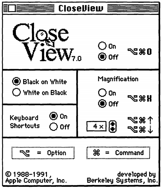 CloseView w systemie Mac OS 7 za pomocą 