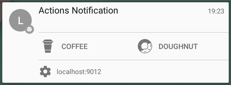 Notificação com botões de ação no Chrome para Android.