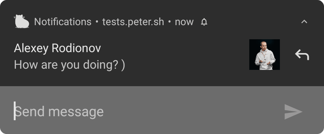 Notificação no Android com um campo de entrada de texto aberto.