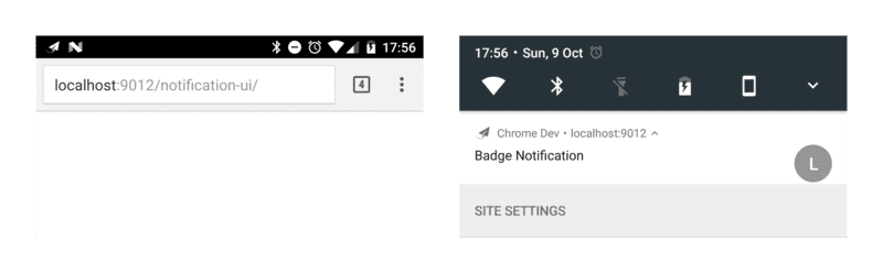 התראה עם תג ב-Chrome ב-Android.