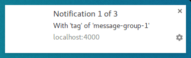 Notifikasi pertama dengan tag grup pesan 1.
