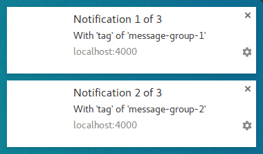 Deux notifications dont la deuxième balise du groupe de messages 2.