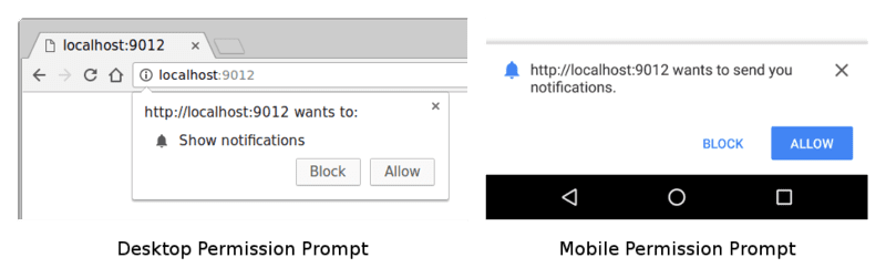 Prośba o przyznanie uprawnień w Chrome na komputerach i urządzeniach mobilnych.