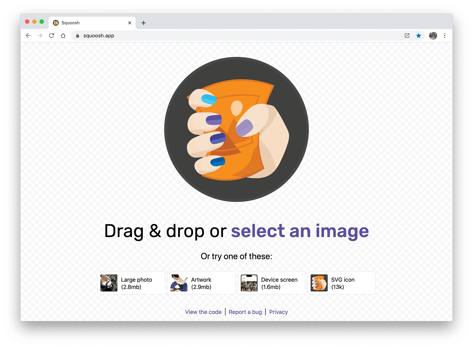 Capture d&#39;écran de Squoosh, une application Web de compression d&#39;images