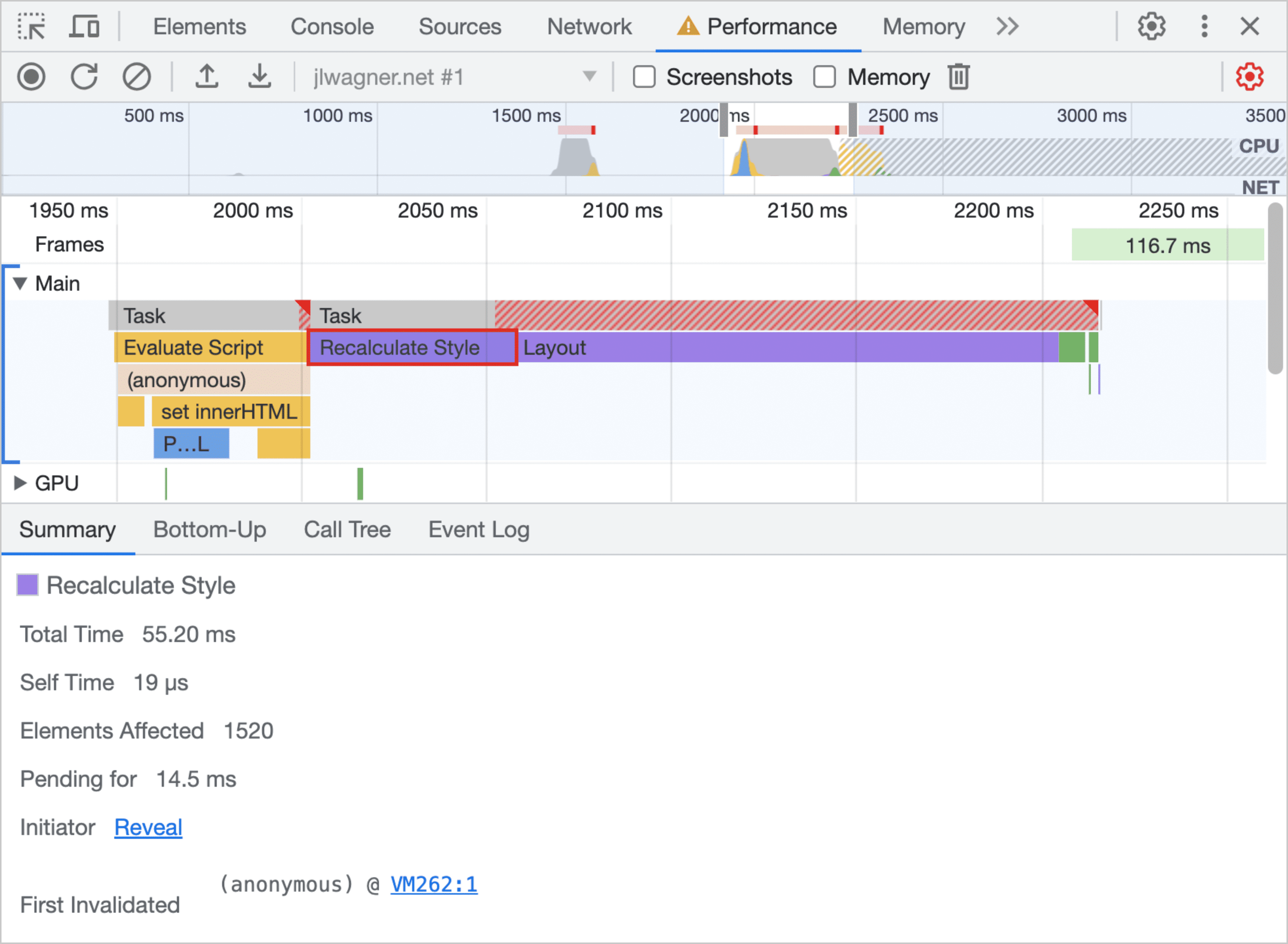 スタイル計算を表示する DevTools。