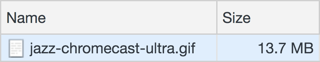 Riquadro di rete DevTools con una GIF da 13,7 MB.