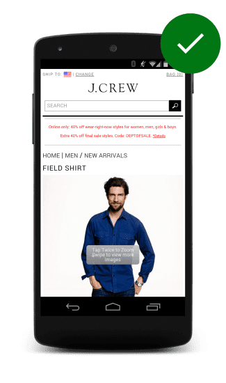 J. Sitio web de Crews con imagen expandible del producto