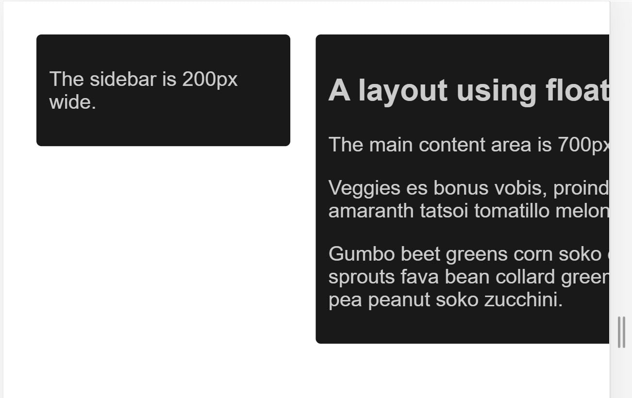 เลย์เอาต์ 2 คอลัมน์ที่มีคอลัมน์ที่ 2 ส่วนใหญ่อยู่นอกวิวพอร์ต