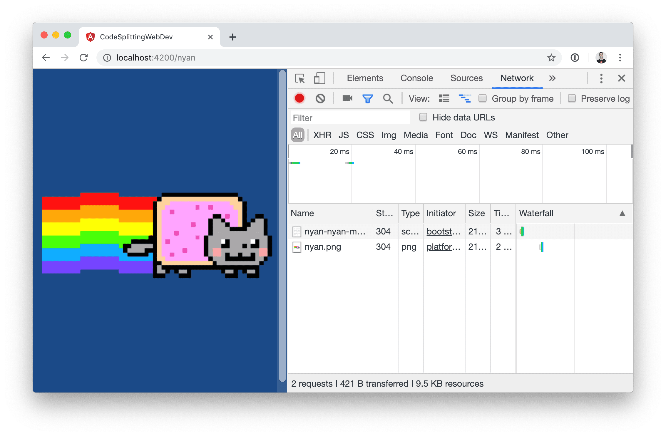 การโหลดแบบ Lazy Loading ของแพ็กเกจ JavaScript ที่มีการแยกโค้ดระดับเส้นทาง