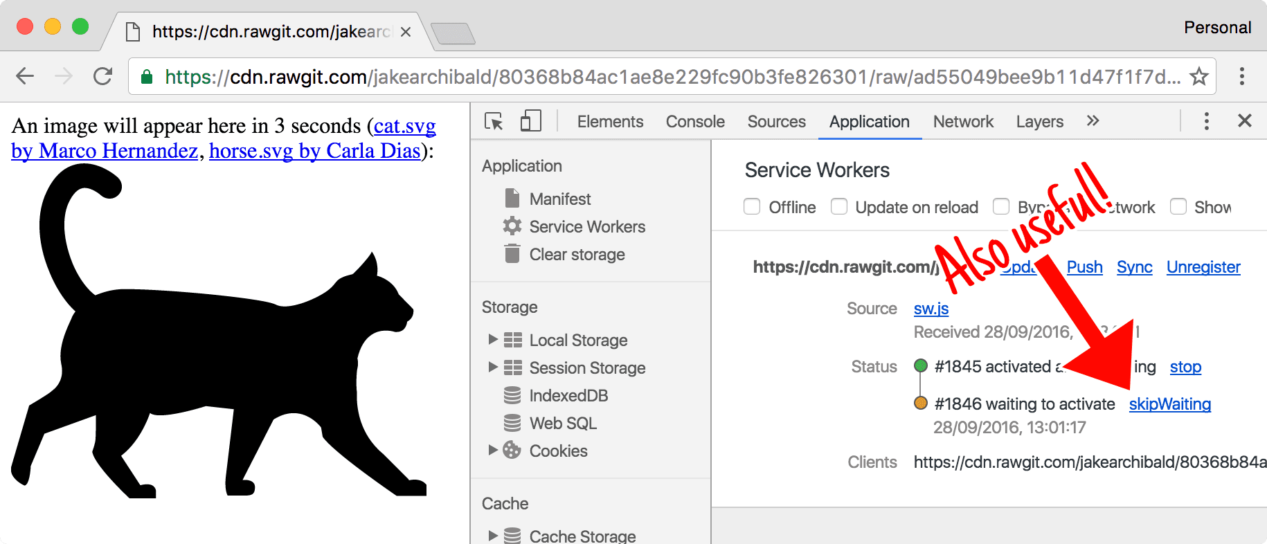 DevTools che mostra il messaggio &quot;Salta in attesa&quot;