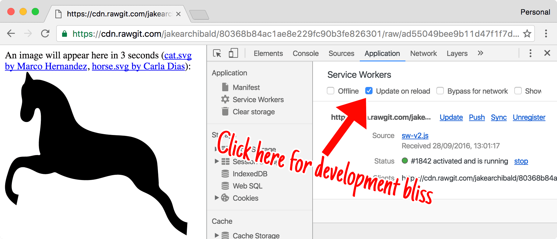 DevTools showing 'update on reload'