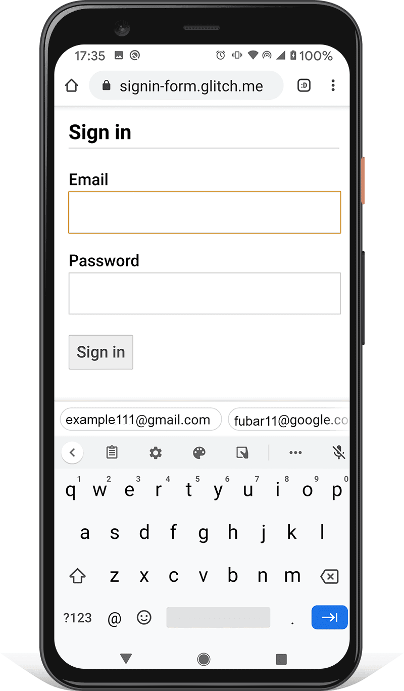 Screenshot eines Anmeldeformulars auf einem Android-Smartphone: Die Schaltfläche „Anmelden“ wird nicht von der Smartphone-Tastatur verdeckt.