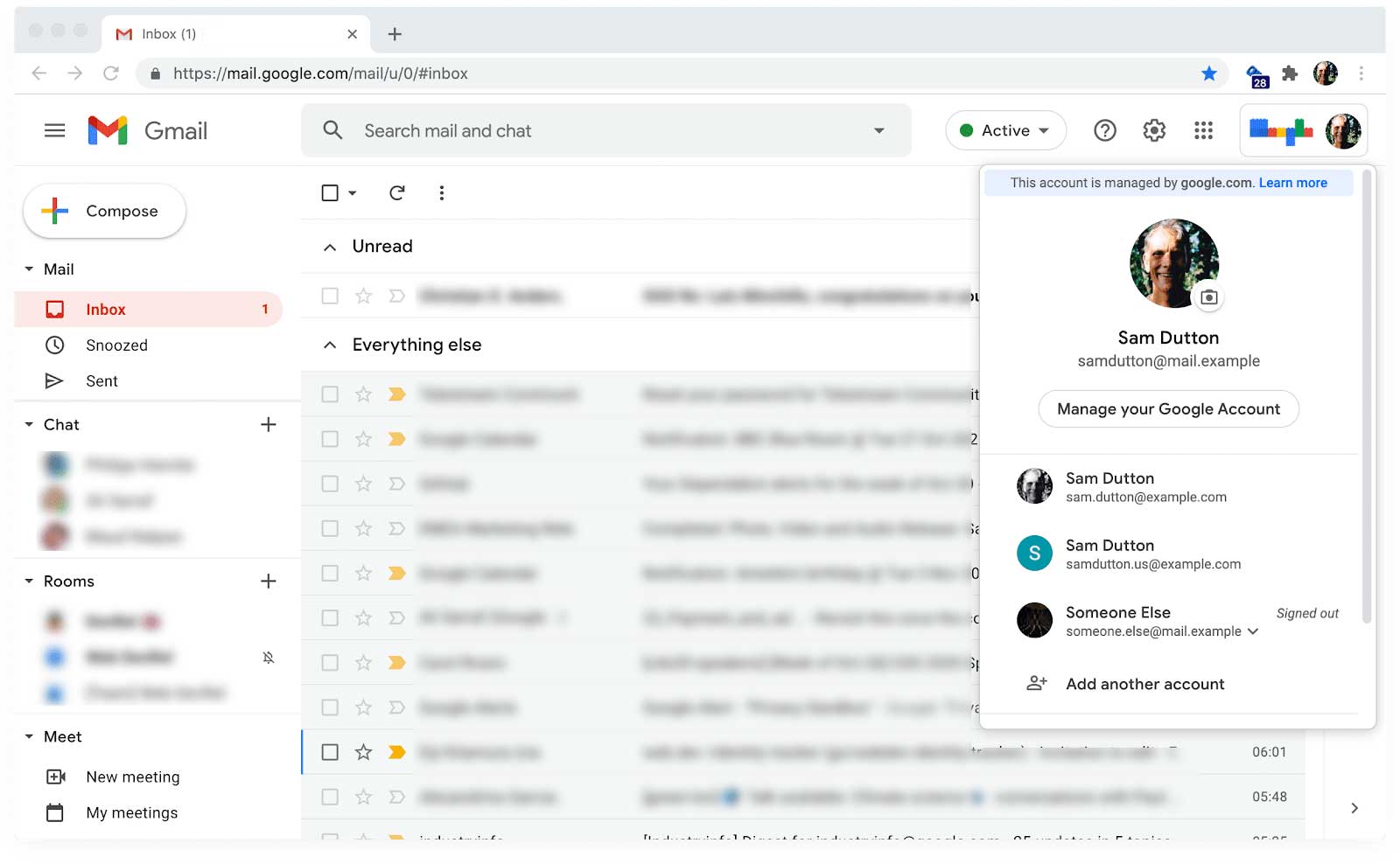 Gmail, mostrando a troca de conta