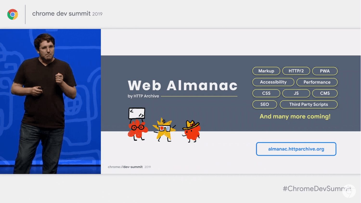CDS 2019에서 Web Almanac을 발표하는 디온 알머