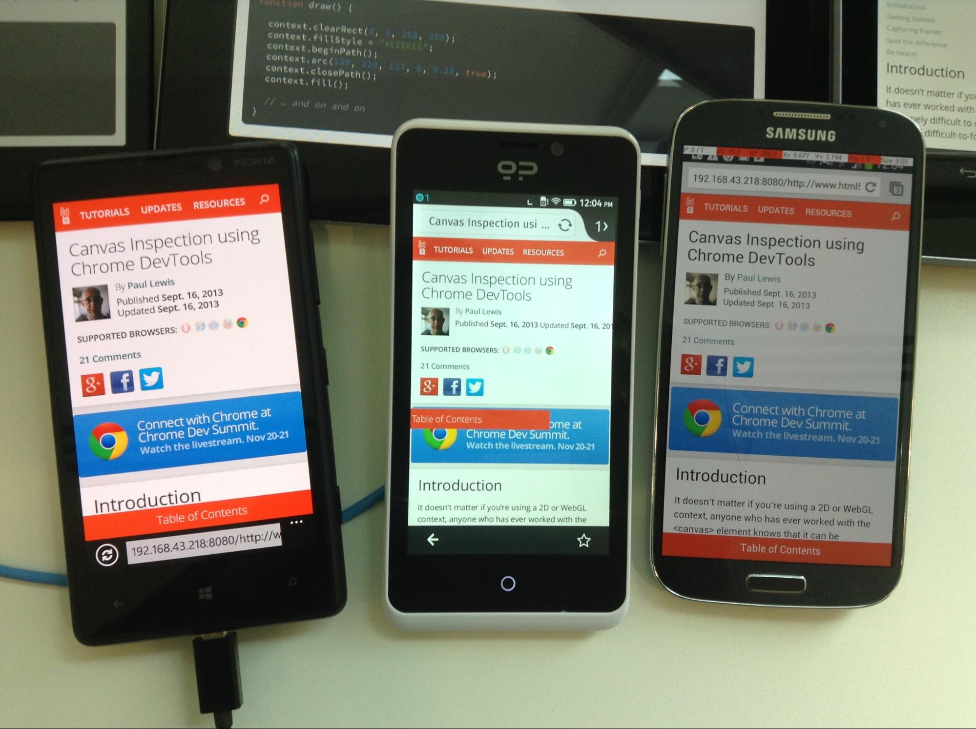 Se sincronizó la prueba de un teléfono Android, Windows 8 y Firefox con Ghostlab.