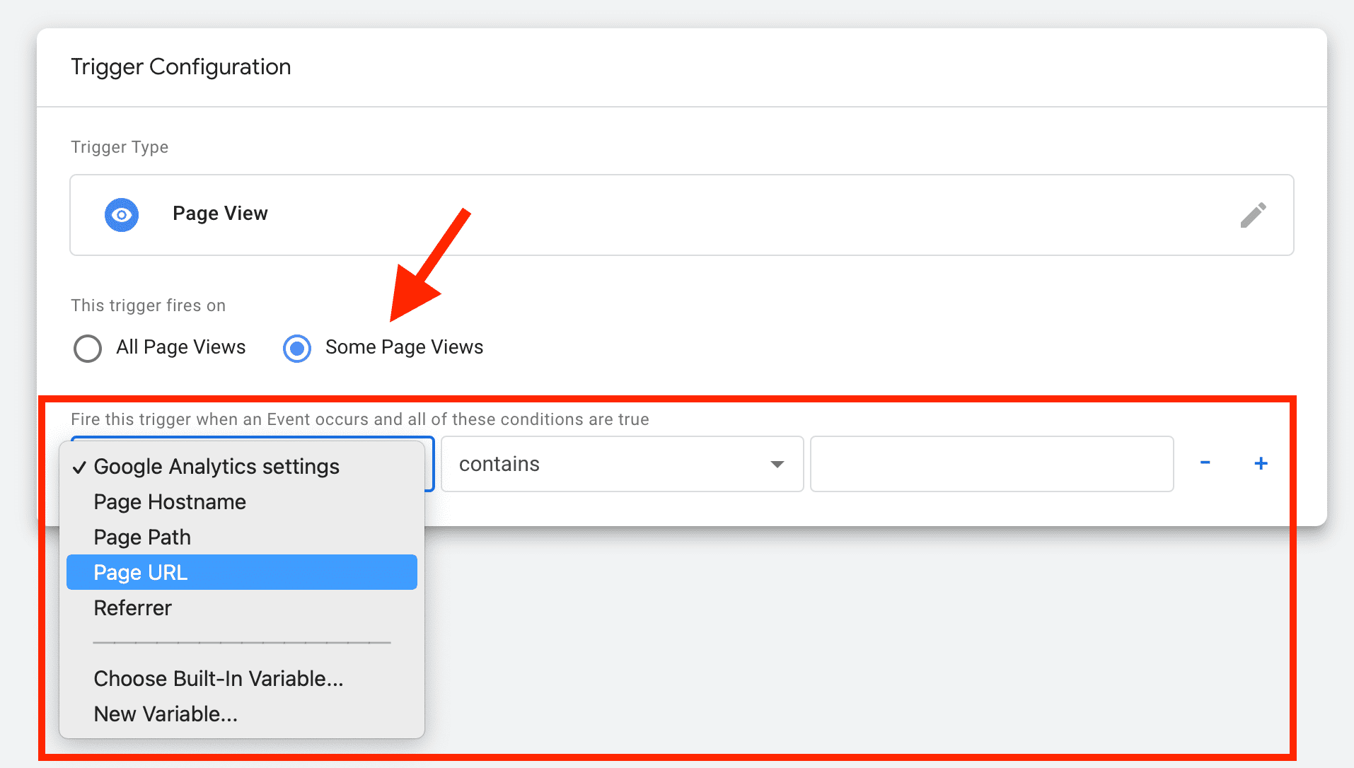 Trigger conditions in Google Tag Manager