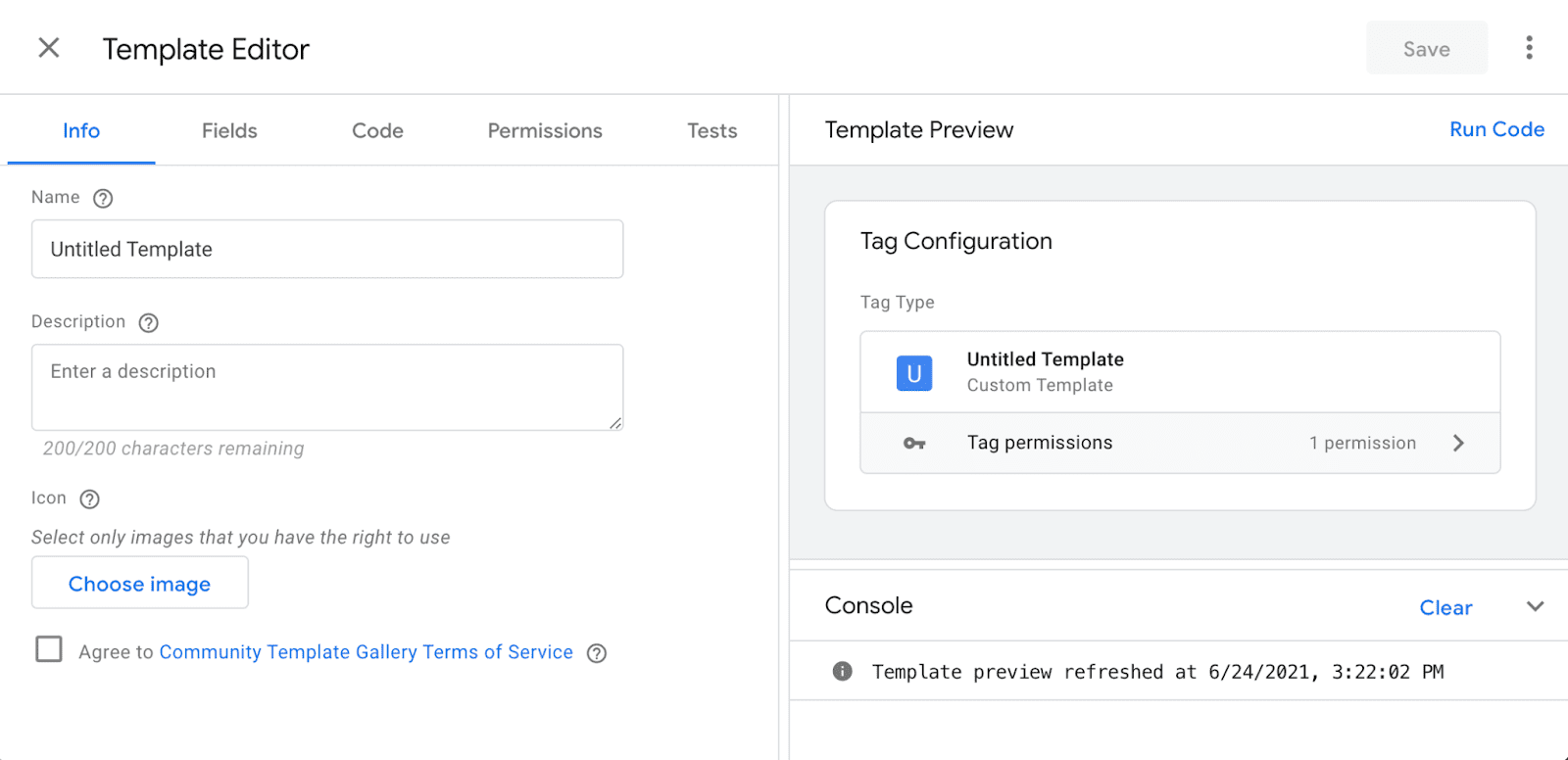 A custom template in Google Tag Manager