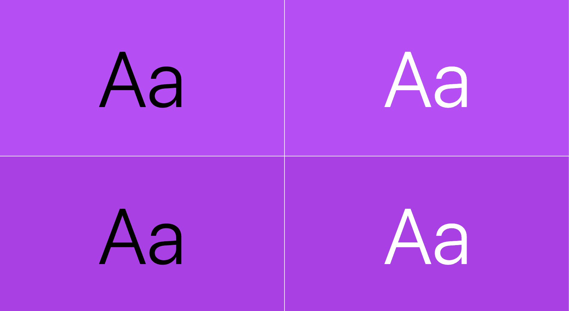 テキストは紫色で表示されます。一方のペアは紫の上に黒のテキスト、もう一方のペアは紫の上に白のテキストを表示します。