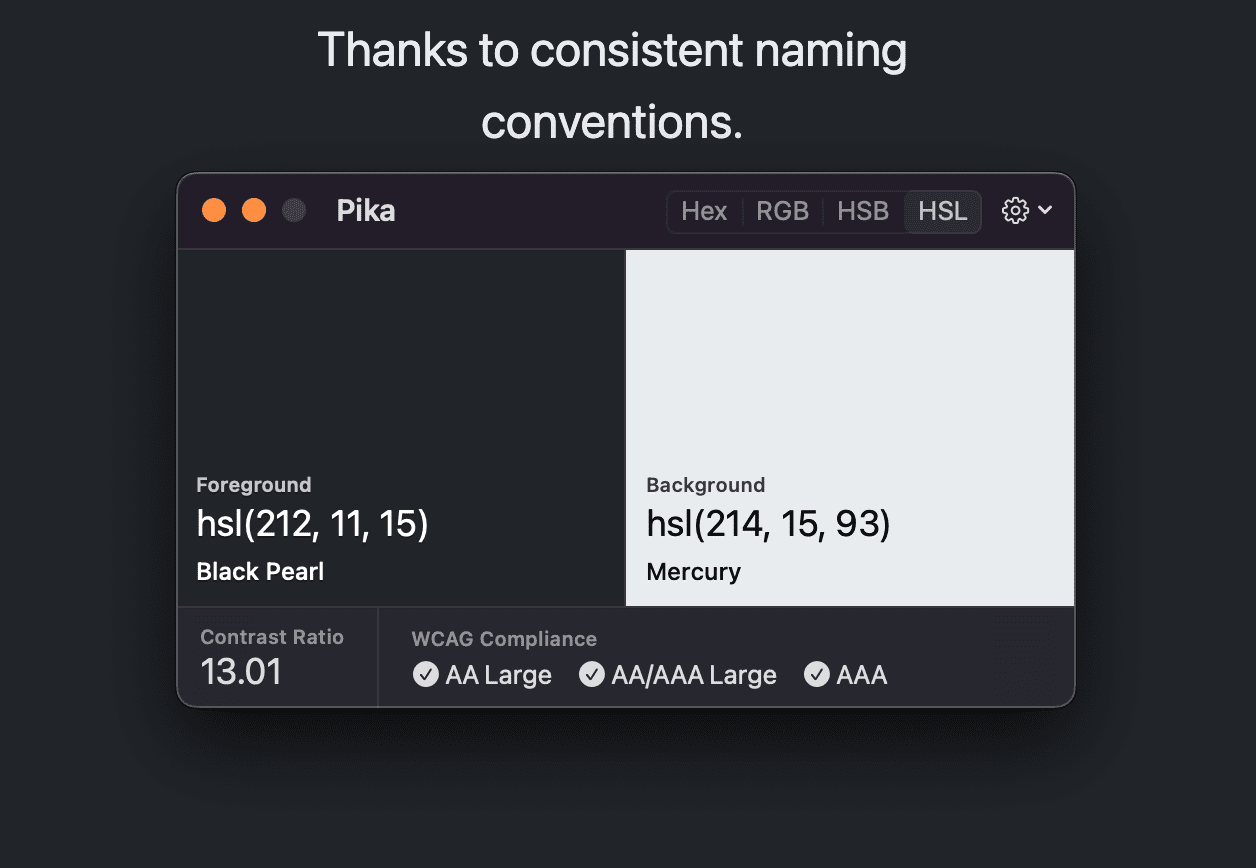 Due grigi sono confrontati uno accanto all&#39;altro, hanno un rapporto di contrasto di 13,01 e superano i target AA e AAA.