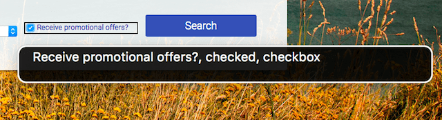 tekst odczytywany przez czytnik VoiceOver, który zawiera etykietę dla pola wyboru