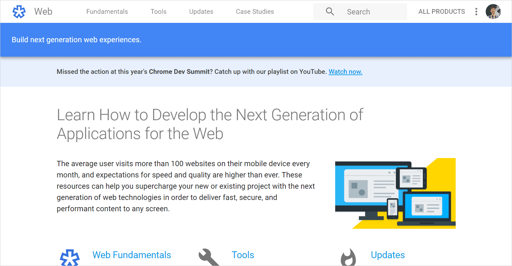 Eine WebFundamentals-Startseite