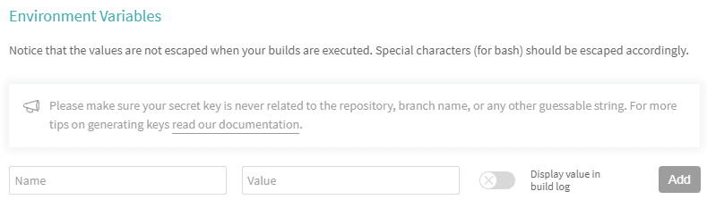 Agrega variables de entorno en Travis CI