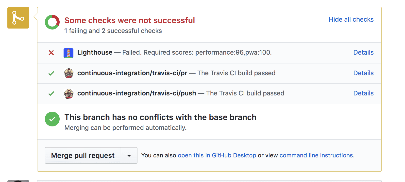 GitHub पर लाइटहाउस बॉट की जांच नहीं हो पाई