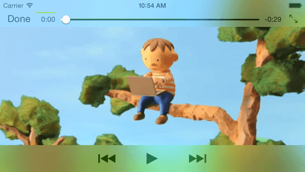 Captura de tela de um vídeo reproduzido no Safari do iPhone, no modo paisagem.