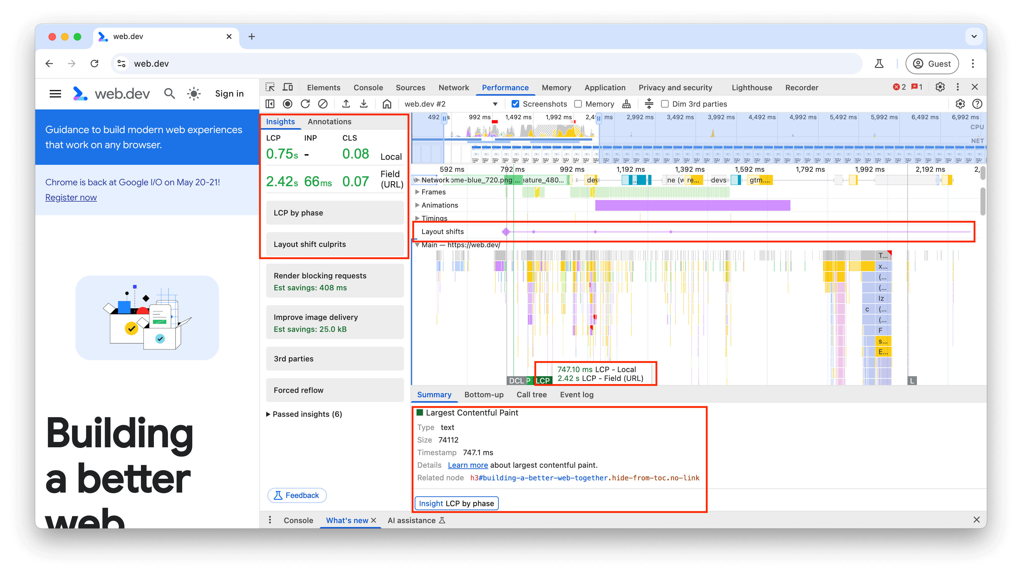 Chrome-Entwicklertools-Leistungspanel mit Flammendiagramm, in dem eine lange Aufgabe hervorgehoben ist