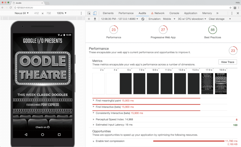 Informe de Lighthouse para la app de Oodles